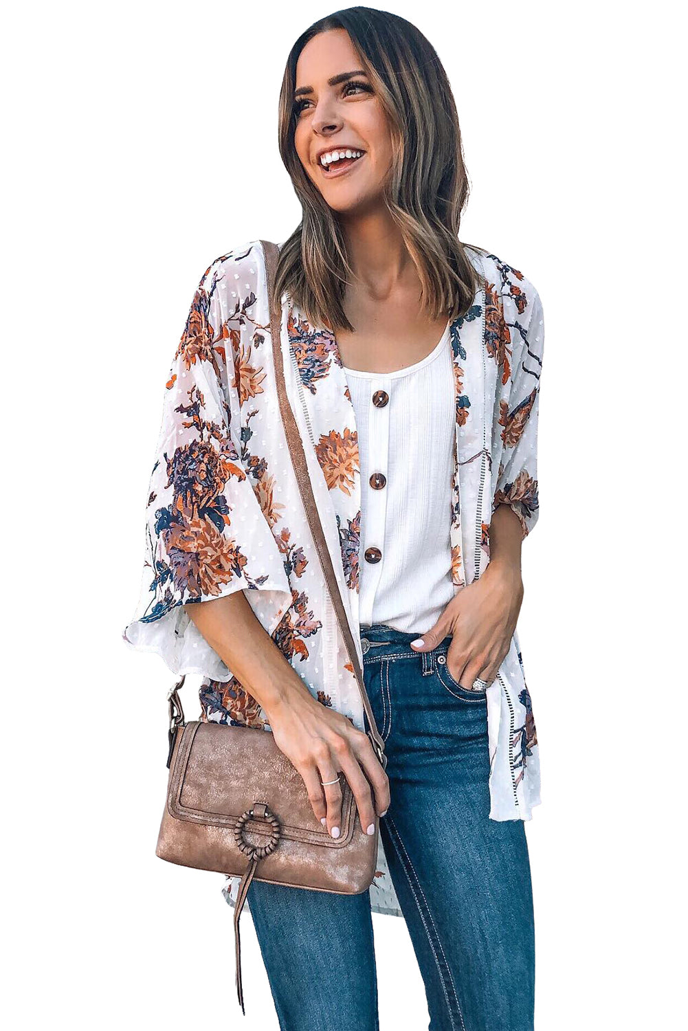 Multicolor Leopard Print Open Front Bell Sleeve kimono