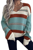 Striped Pattern Knit V Neck Sweater