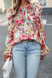 Floral Printed Ruffle Trim Long Sleeve Blouse