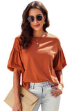 Joint Bubble Sleeve Round Neck Blouse