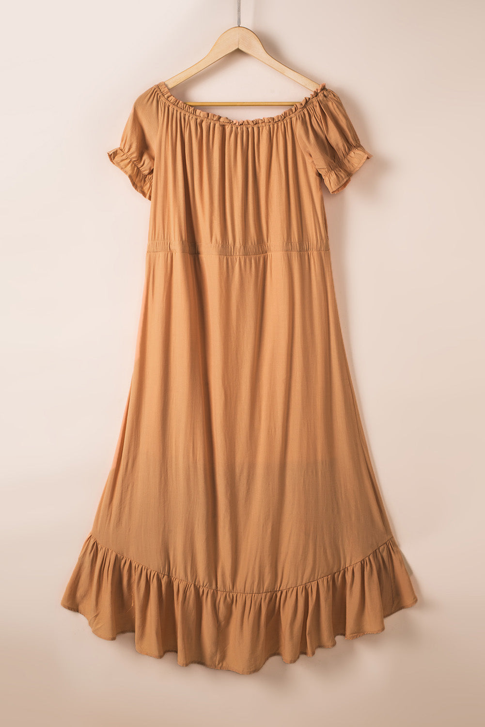 Apricot Glaze - Robe longue haute et basse à épaules dénudées