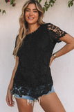 Lace Overlay Short Sleeve Top