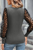 Leopard Mesh Puff Sleeve Patchwork Slim Fit Top