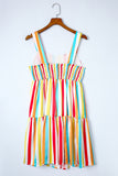 Rainbow Stripe Print Tiered Sundress