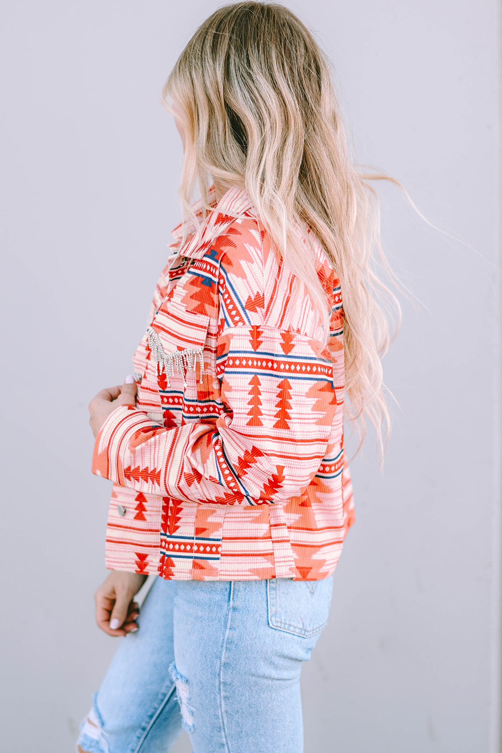 Western Aztec Print Corduroy Jacket