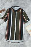 Brown Striped Short Sleeve Button Shirt