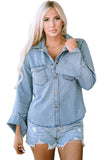 Chest Pockets Bell Sleeve Buttoned Denim Jacket