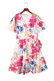 Sweet Floral Wrap V Neck Skater Dress