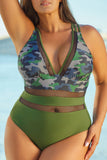 Army Camo Patchwork One Piece Swimsuit