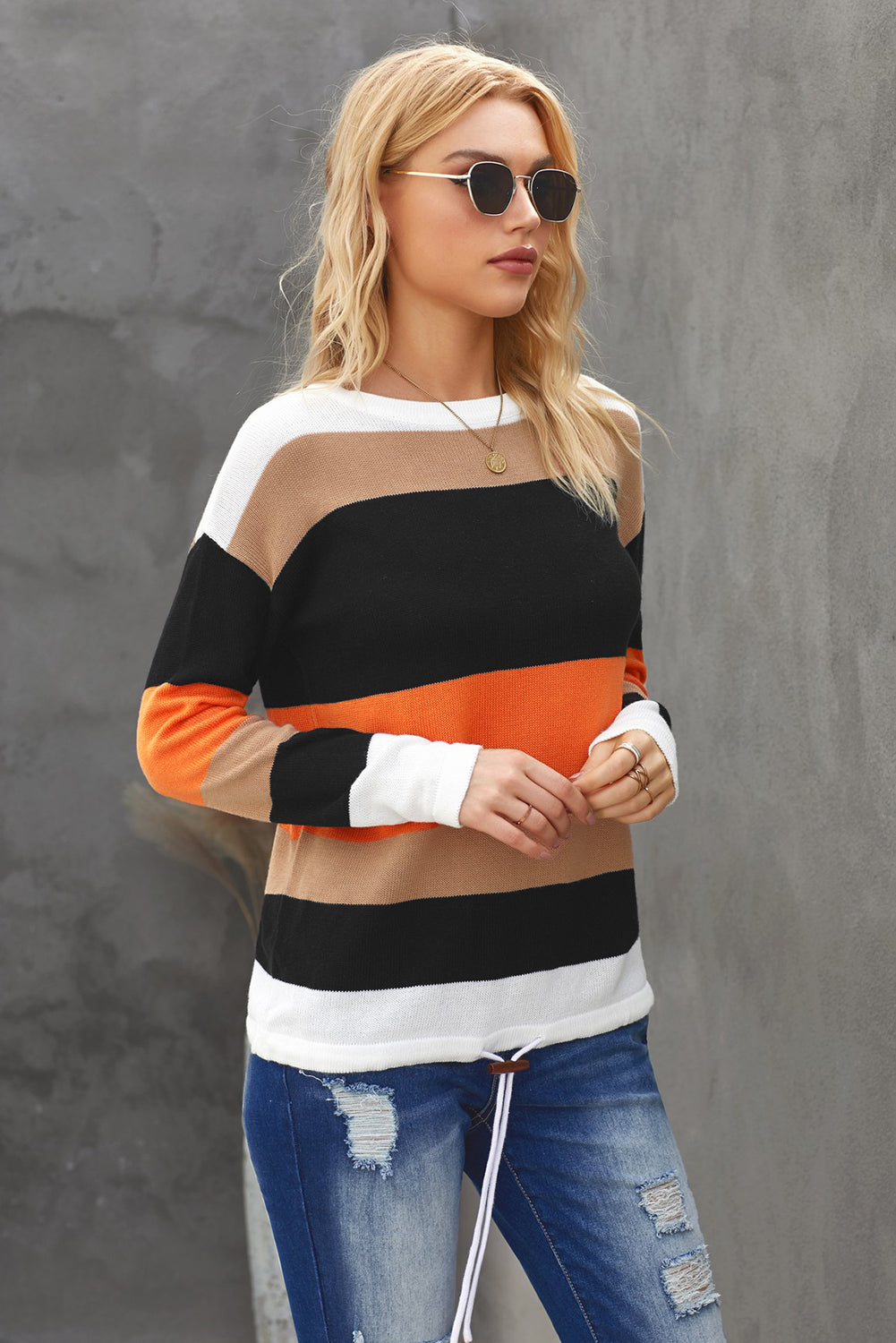 Pull en maille color block orange