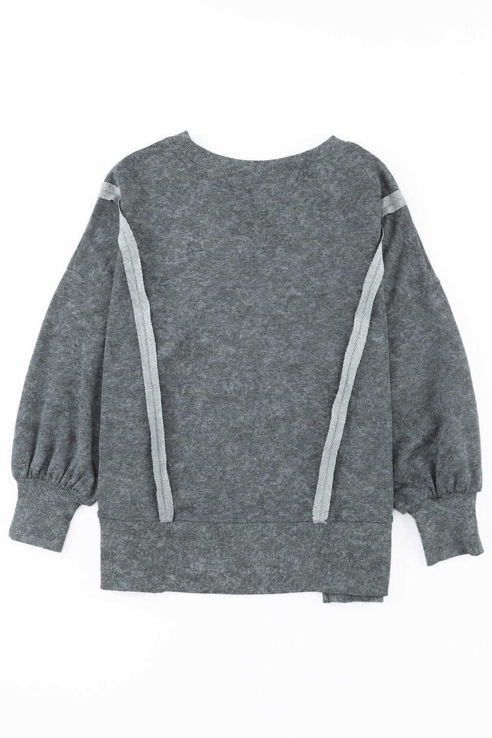 Acid Wash Relaxed Fit Seamed Pullover Sweatshirt with Slits