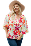 Floral Print Cowl Neck Plus Size Blouse