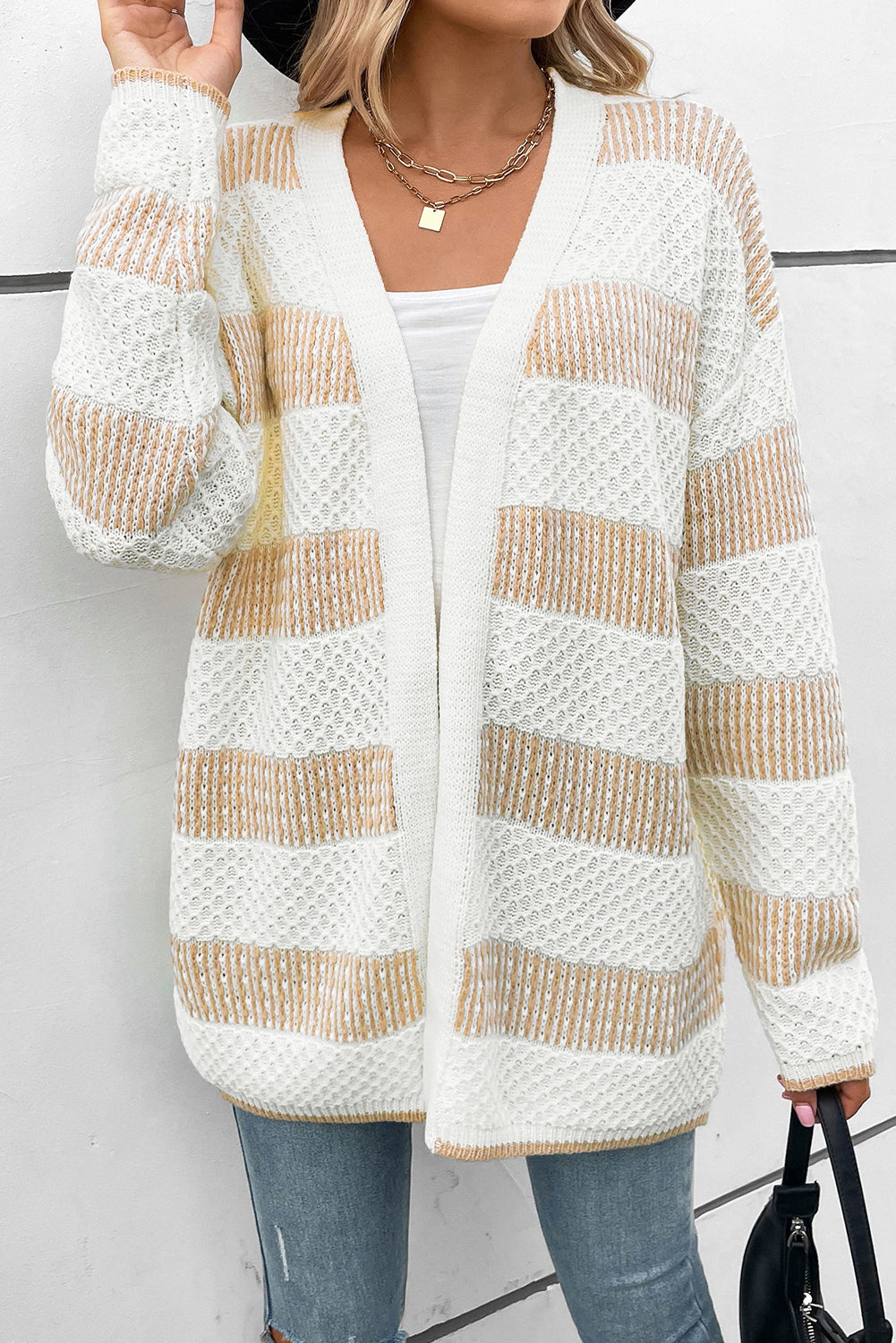 Textured Stripe Pattern Drop Shoulder Duster Cardigan