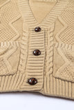 Front Pockets Buttons Textured Cardigan