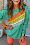 Black Rainbow Colorblock Striped Pullover Sweatshirt