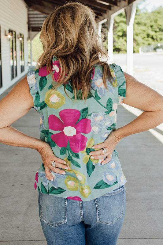 Floral Print Ruffle Trim Tank Top