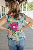 Green Floral Print Ruffle Trim Tank Top