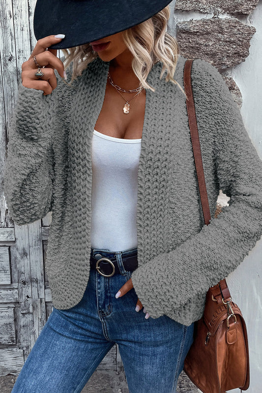 Cardigan gris ouvert sur le devant en tricot Popcorn