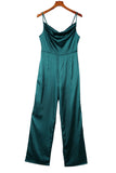 Spaghetti Straps Cowl Neck Satin Jumpsuit