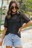 Black Sequin Drop Shoulder Sheer T-shirt