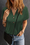 Button V Neck Rolled Sleeve T Shirt