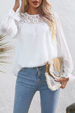 Lace Patch Sheer Flounce Sleeve Blouse