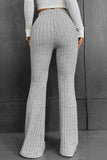 Pantalon évasé côtelé taille haute de couleur unie gris