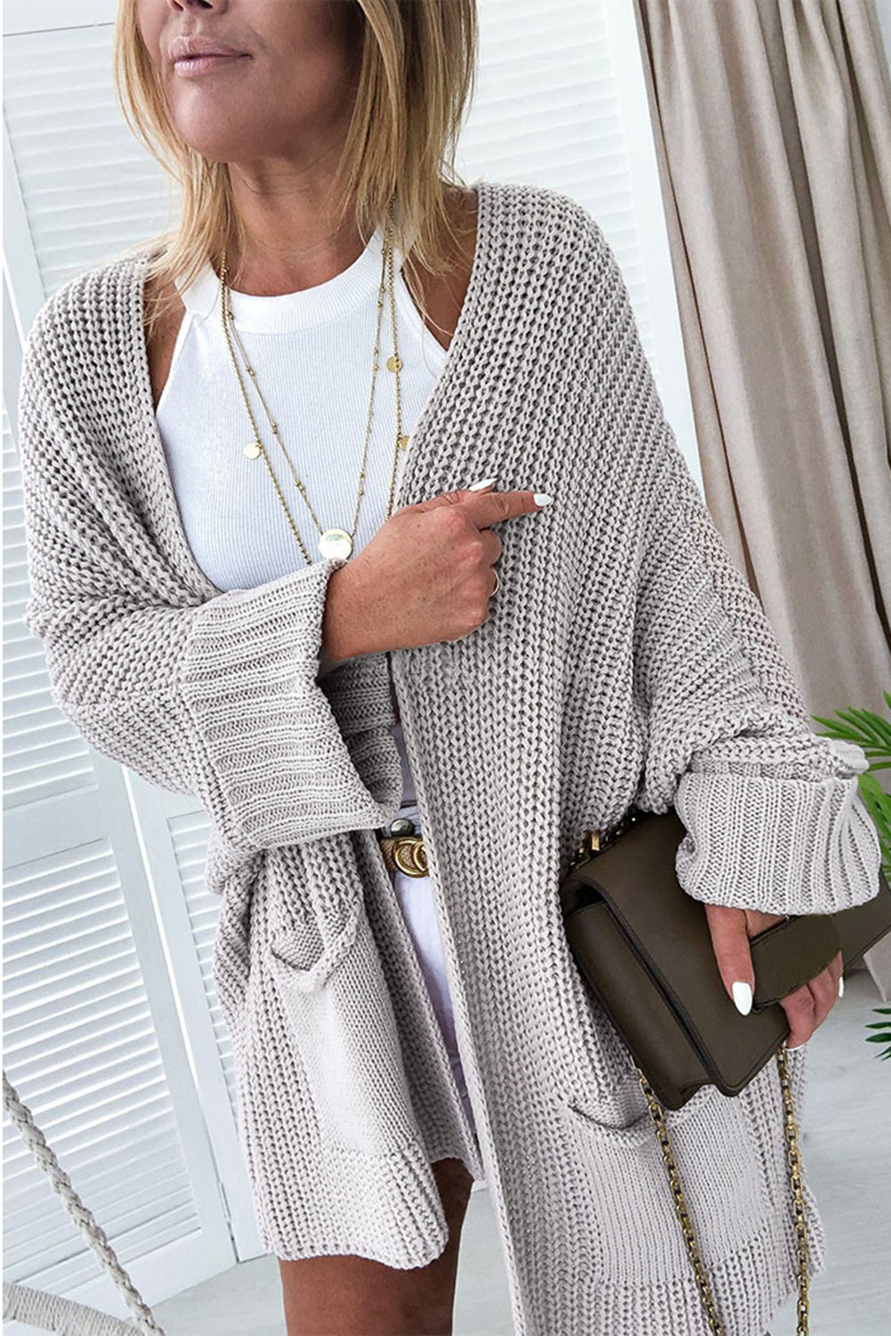 Oversized Fold Over Sleeve Sweater Cardigan