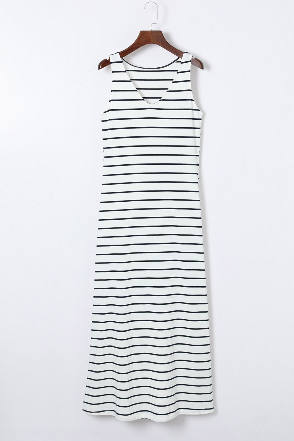 Striped V Neck Sleeveless Maxi Dress