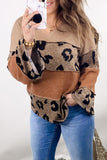 Leopard Colorblock Patchwork V-Neck Loose Sleeve Knit Top