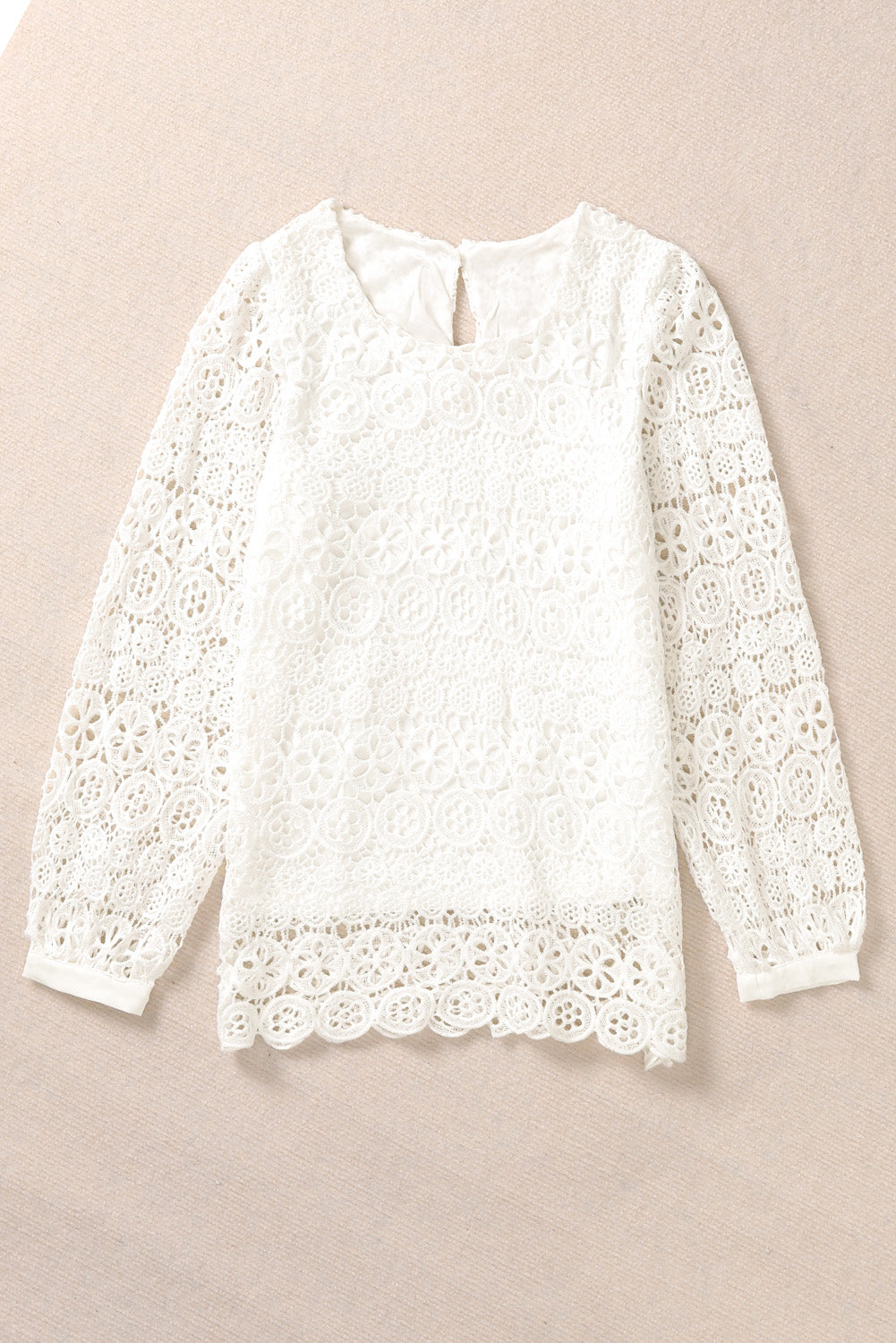 Lace Contrast Hollow-out Long Sleeve Blouse