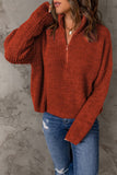 Zipped Turtleneck Drop Shoulder Knit Sweater