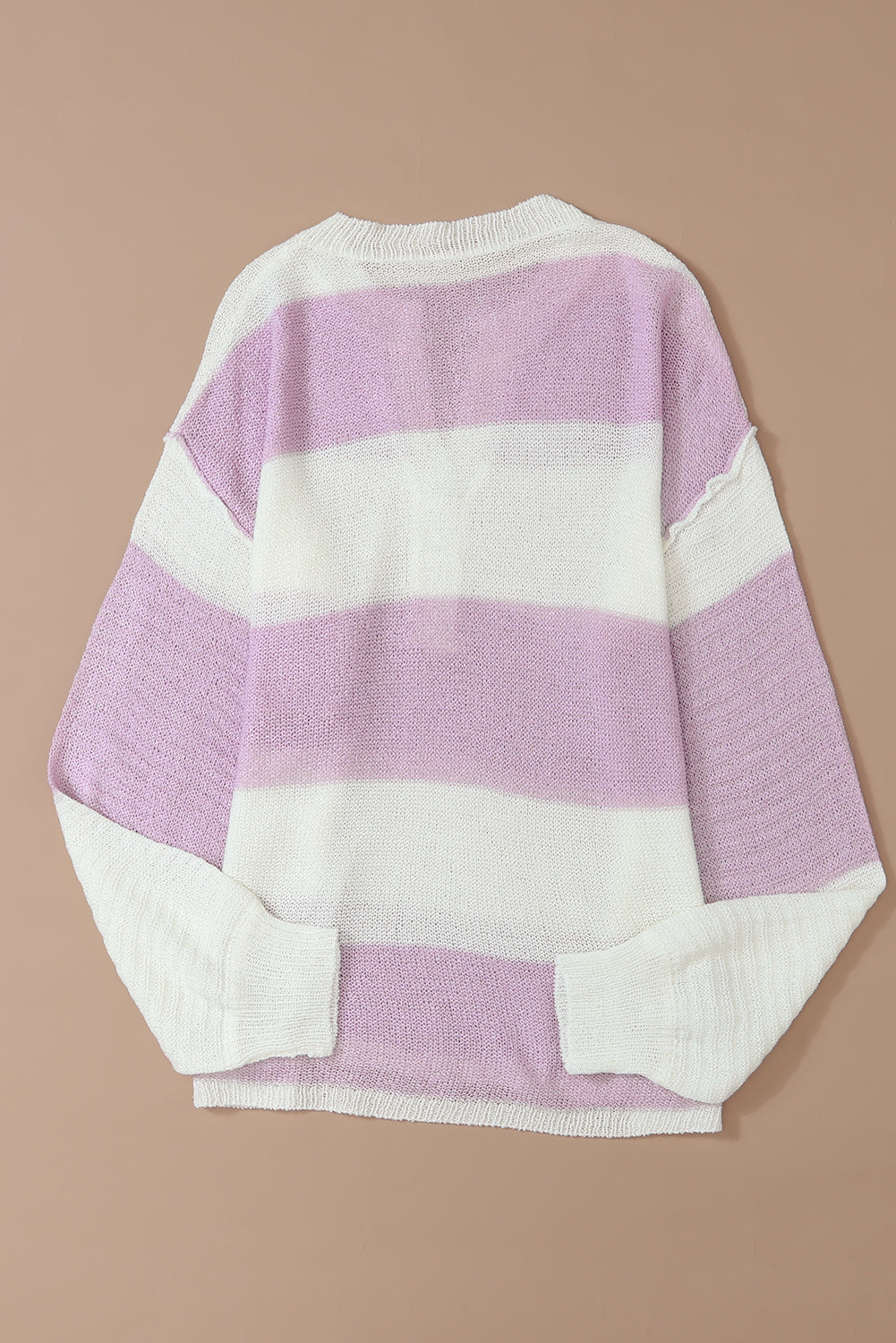 Striped Knit Button Ribbed Split Neck Sweater