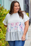 Plus Size Floral Stripe Color Block Babydoll Top