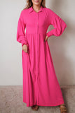 Rose Bubble Sleeve Shirt Maxi Dress