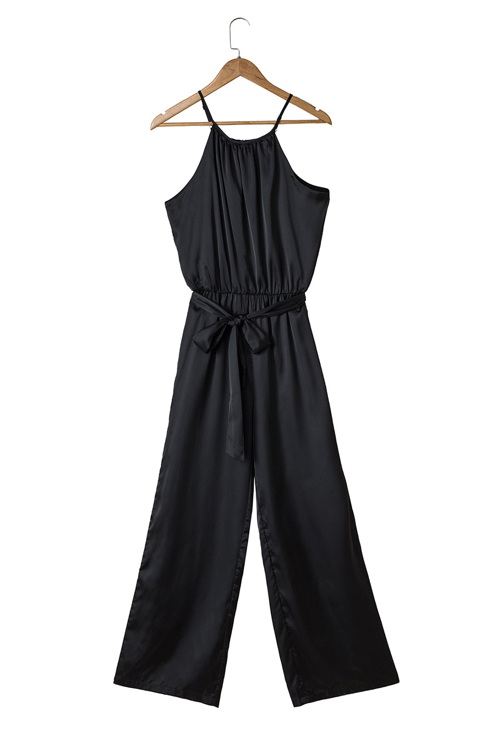 Halter Neck Sleeveless Wide Leg Jumpsuit with Belt