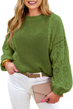 Eyelet Drop Shoulder Patchwork Pullover Sweater