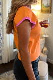 Flamingo 2-tone Color Block Knit Cap Sleeve Sweater Top