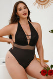 Lingerie Teddy noire grande taille en dentelle florale en maille à pois