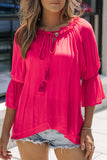 Frilled Split V Neck Ruffled Sleeve Shift Top