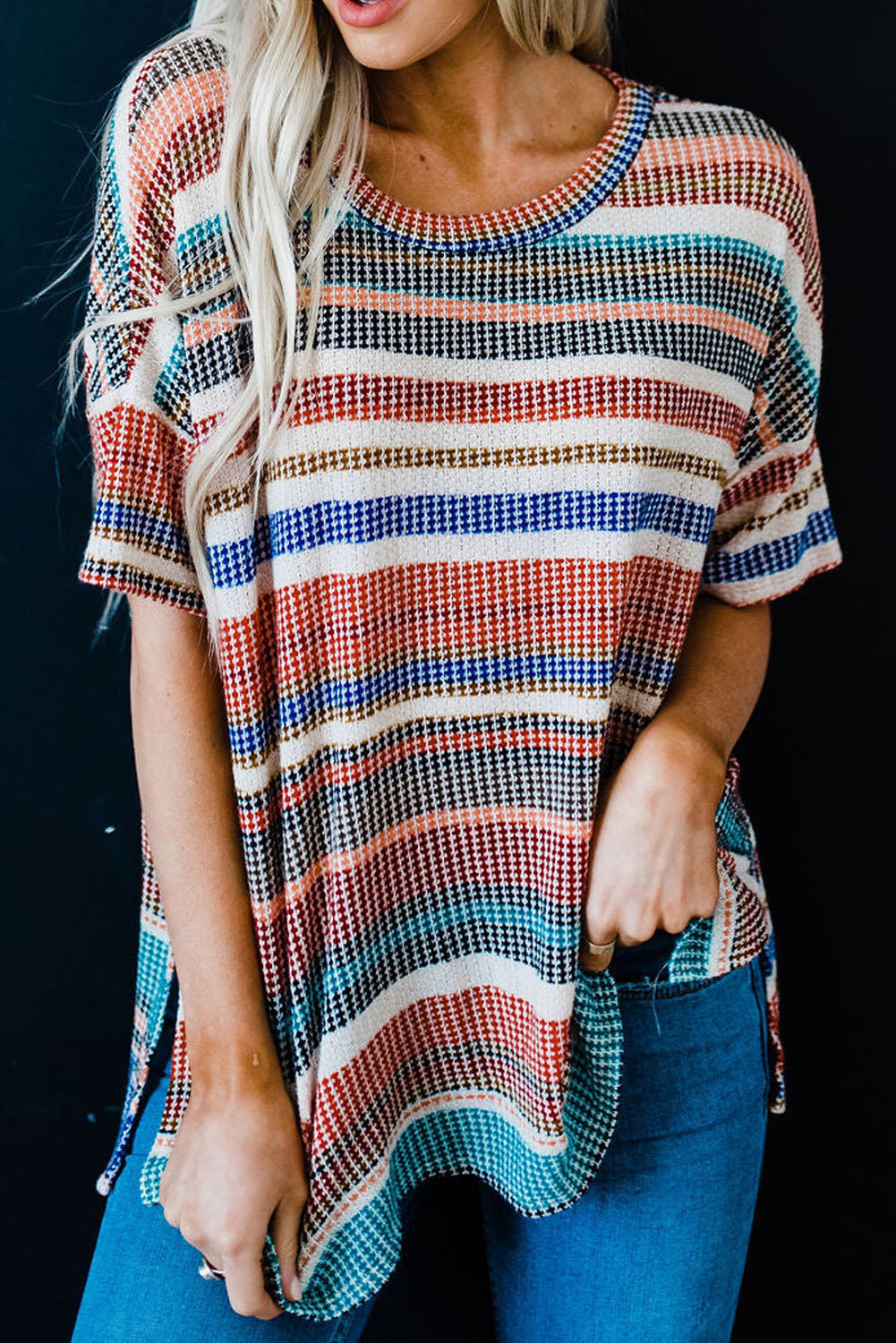 Striped Loose T-shirt with Slits