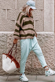 Striped Colorblock Knit V Neck Loose Fit Sweater