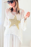 White Star Graphic Crochet Knitted Summer Sweater Top