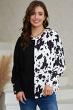 Cow Patchwork Waffle Knit Long Sleeve Top