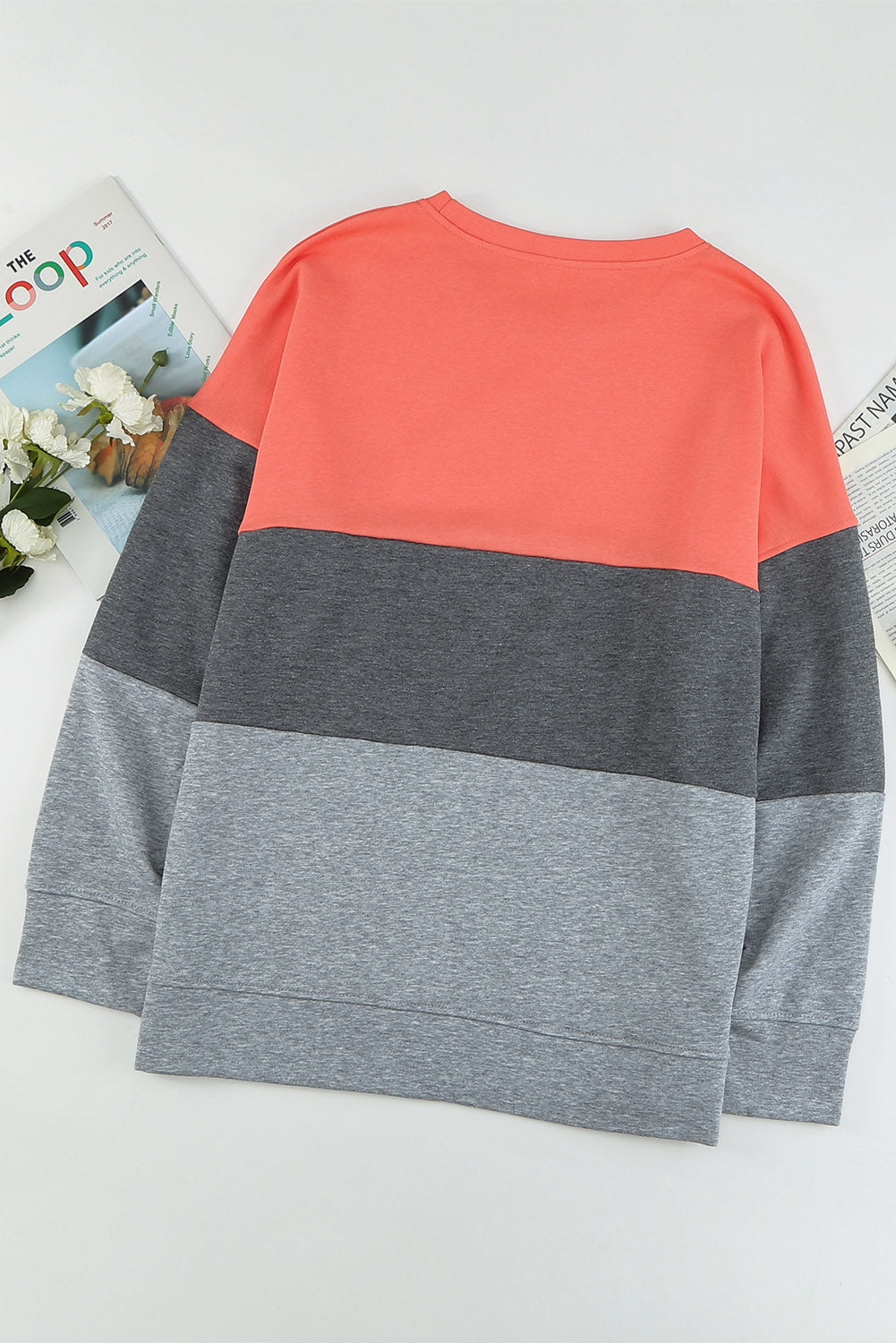 Sweat-shirt Gris à Col Rond Colorblock Grande Taille