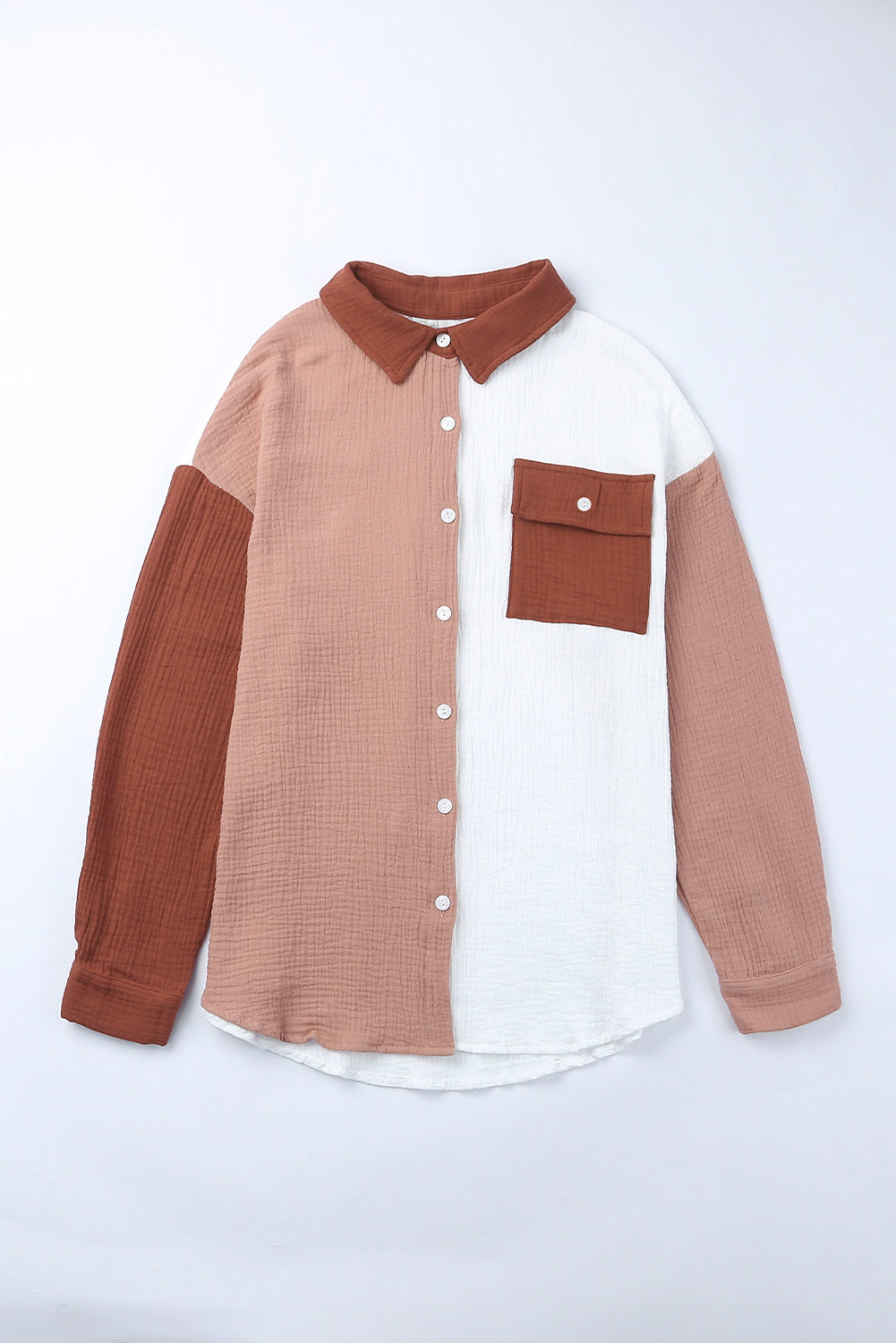 Chemise à manches longues texturée marron avec poche