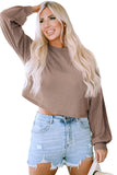 Smoke Gray Cording Drop Shoulder Puff Sleeve Casual Long Sleeve Top