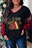 Christmas Tree Plaid Leopard Sequin Plus Size Top