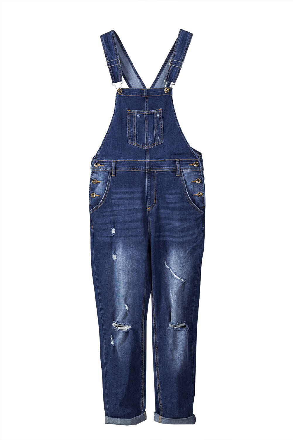 Distressed Bib Denim Overalls