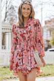 Vintage Floral Print Drawstring Flowy Dress